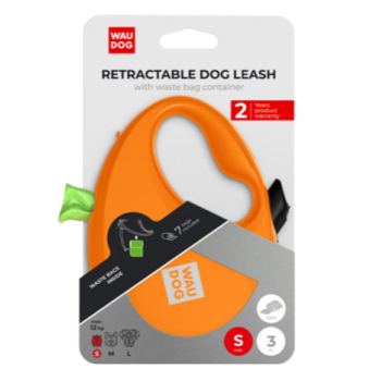Waudog R-leash Рулетка-поводок для собак с контейнером для пакетов S 3 м оранжевый
