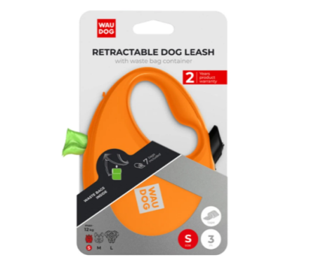 Waudog R-leash Повідець-рулетка для собак з контейнером для пакетів S 3 м помаранчевий