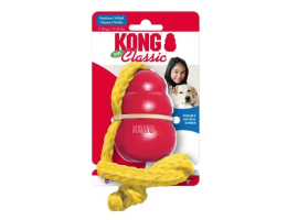 Kong Classic with Rope toy for dogs for treats with rope m red