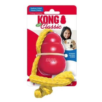 Kong Classic with Rope toy for dogs for treats with rope m red