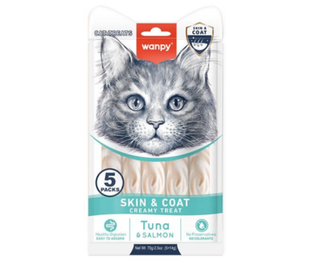 Wanpy Skin&Coat Ласощі для котів рідкі Тунець та лосось 5х14 г