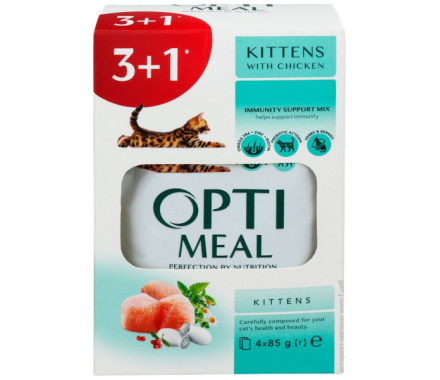 Optimeal Набір Вологий корм для кошенят Курка 3+1 340 г