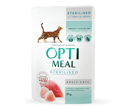 Optimeal Вологий корм для котів Стерилізовані Індик та курка в соусі 85 г