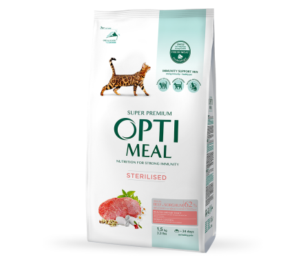 Optimeal Сухой корм для котов Стерилизованные Говядина Сорго 1,5 кг