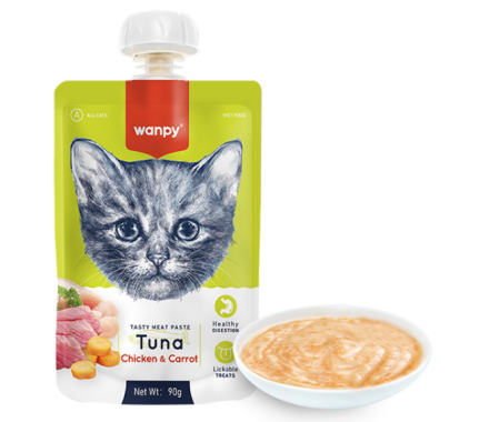 Wanpy Влажный корм для котов крем-суп тунец и курица с морковью 90 г