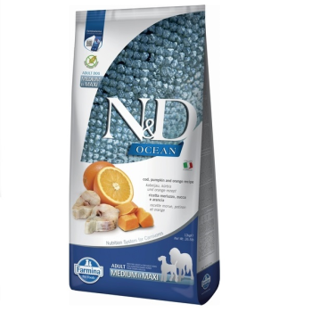 Farmina N&D Grain Free Adult Medium&Maxi Сухой корм для собак Треска с тыквой и апельсином 12 кг