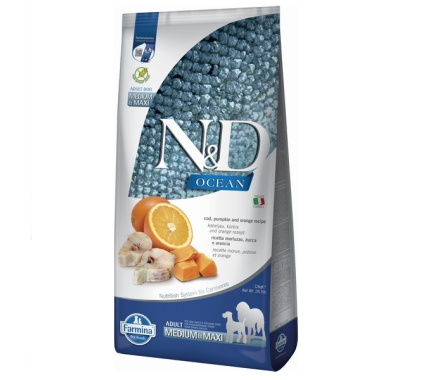 Farmina N&D Grain Free Adult Medium&Maxi Сухой корм для собак Треска с тыквой и апельсином 12 кг