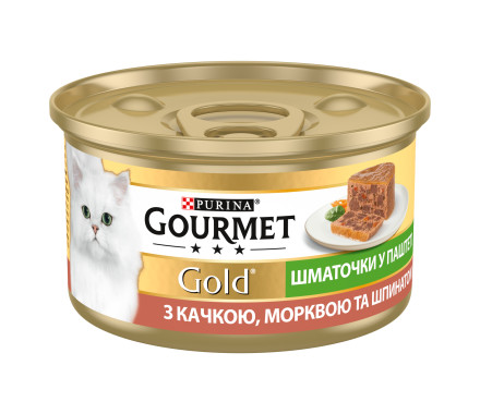 Gourmet Gold  Консерва для котів Качка та морква з шпинат шматочки паштет 85 г