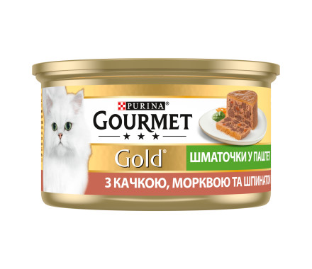 Gourmet Gold  Консерва для котів Качка та морква з шпинат шматочки паштет 85 г