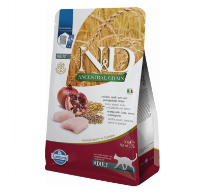 Farmina N&D Low Grain Adult Сухой корм для котов Курица с гранатом 300 г