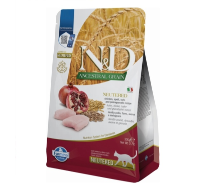 Farmina N&D Low Grain Adult Neutered Сухой корм для котов Курица с гранатом 300 г