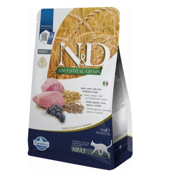 Farmina N&D Low Grain Adult Сухой корм для котов Ягненок и черника 300 г
