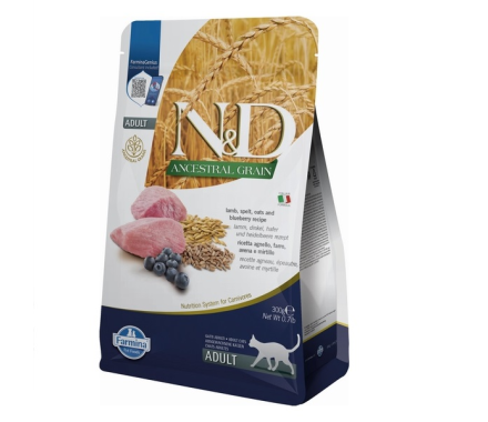 Farmina N&D Low Grain Adult Сухой корм для котов Ягненок и черника 300 г