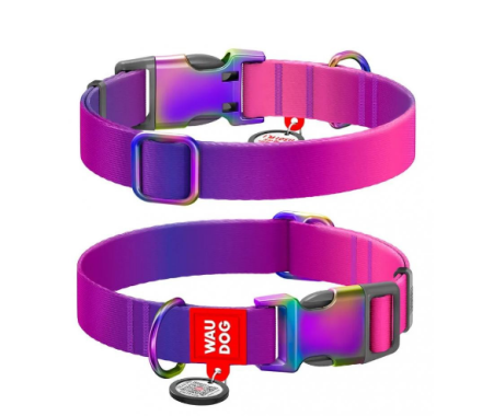 Waudog Nylon Recycled Нашийник для собак градієнт з QR паспортом розмір S 25-35 см фіолетовий