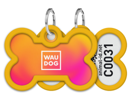 WAUDOG Smart ID Адресник для собак і котів QR-паспорт Д 40 мм Ш 28 мм Градієнт помаранчевий кістка