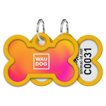 WAUDOG Smart ID Адресник для собак и котов QR-паспорт Д 40 мм Ш 28 мм Градиент оранжевый кость