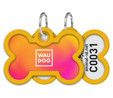 WAUDOG Smart ID Адресник для собак и котов QR-паспорт Д 40 мм Ш 28 мм Градиент оранжевый кость