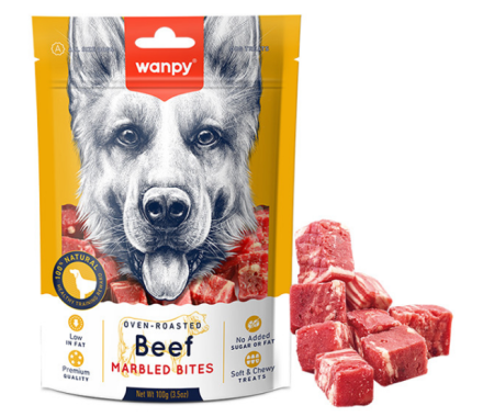 Wanpy Ласощі для собак Шматочки мармурової яловичини 100 г