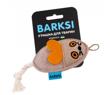 Barksi Игрушка для кошек Мышь с канатом 9х6,5 см бежевая