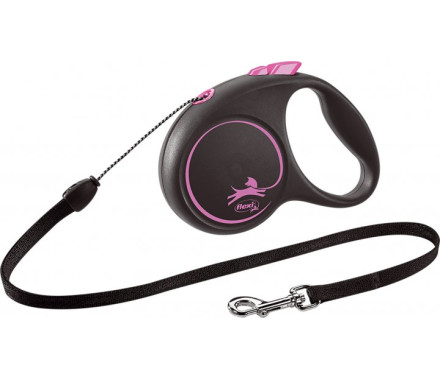 Flexi Black Design Рулетка-поводок для собак трос M 5 м розовая