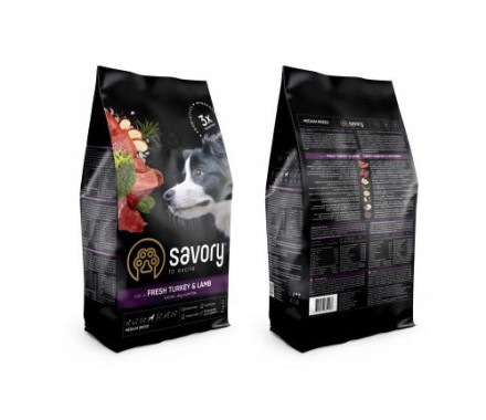 Savory Medium Breed Сухой корм для собак Индейка и ягнёнок 3 кг
