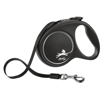Flexi Black Design Рулетка-поводок для собак лента M 5 м серебристая
