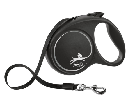Flexi Black Design Рулетка-поводок для собак лента M 5 м серебристая