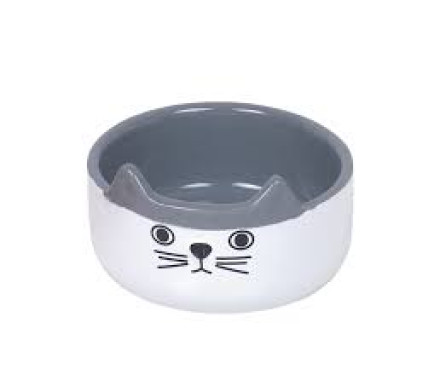 Nobby Миска для котов керамическая Cat Face 13х4 см 160 мл бело-серая