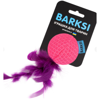 Barksi Игрушка для кошек Мяч с 3D сеткой, пером и бубенчиком розовый