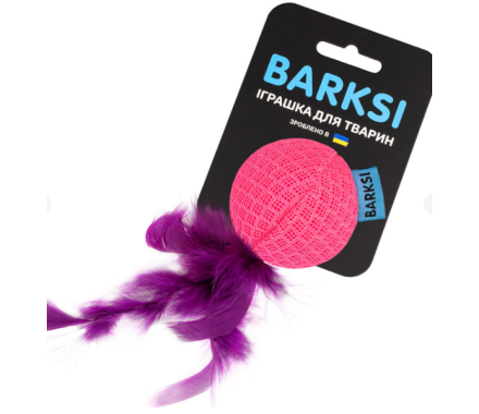 Barksi Игрушка для кошек Мяч с 3D сеткой, пером и бубенчиком розовый