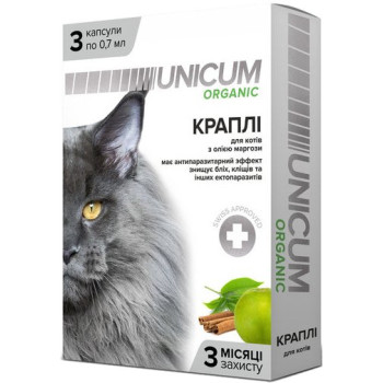 Unicum Organic Капли от блох и клещей для кошек 0,7 мл — цена за 1 пипетку