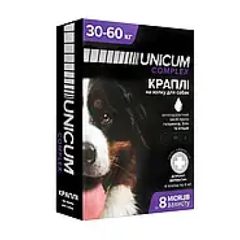 Unicum Complex Капли для собак от гельминтов, блох и клещей 30-60 кг 4,0 мл Цена за 1 пипетку