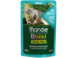 Monge Влажный корм для котов Bwild Grain Free Треска с креветками и овощами 85 г