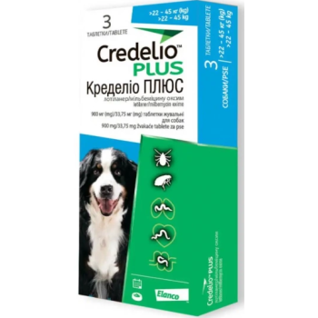 Credelio Plus Таблетки ендектоцид для собак вагою від 22 до 45 кг Ціна за 1 табл