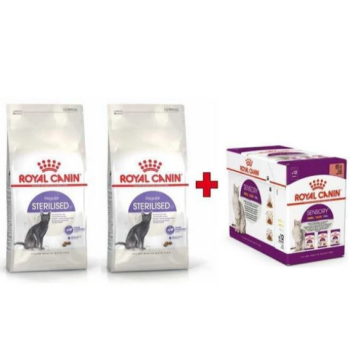 Royal Canin Сухой корм для котов Sterilised 2x4 кг + 12 паучей Sensory