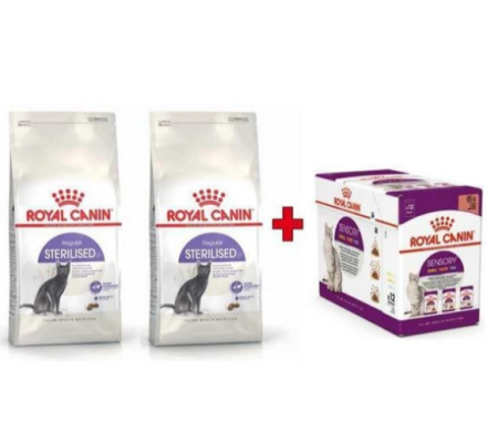 Royal Canin Сухой корм для котов Sterilised 2x4 кг + 12 паучей Sensory