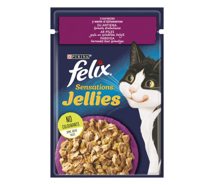 Felix Sensations Влажный корм для котов Утка и шпинат в желе 85 г