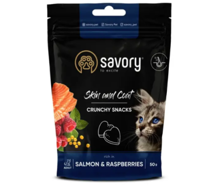Savory Лакомства для котов Skin and Coat Лосось и малина 50 г