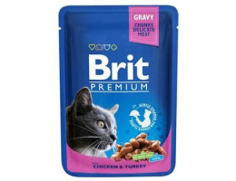 Brit Premium Вологий корм для котів Курка та індик 100 г