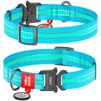 Waudog Nylon Светоотражающий ошейник металлическая пряжка-фастекс Ш 15 мм Д 23-35 см Голубой