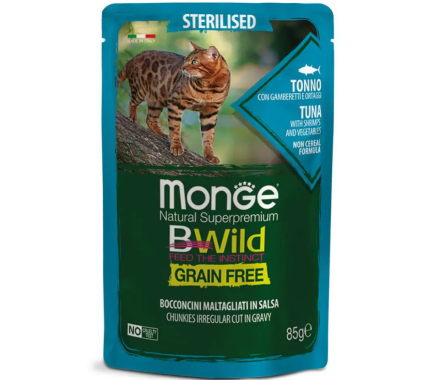 Monge Влажный корм для котов Bwild Grain Free Sterilised Тунец с креветками и овощами 85 г