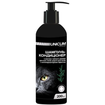 Unicum Premium Шампунь-кондиционер для кошек противопаразитарный с маслом чайного дерева 200 мл
