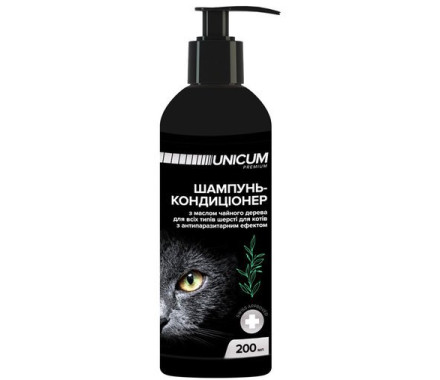 Unicum Premium Шампунь-кондиционер для кошек противопаразитарный с маслом чайного дерева 200 мл
